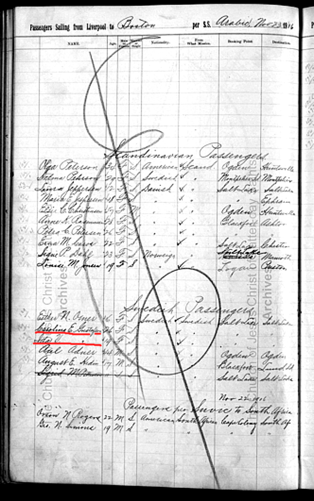Passagerarlista för Amerika båten Arabic för Carolina E Gustafsson, Ida V Gustafsson Passagerarlista för Amerika båten Arabic för Carolina E Gustafsson, Ida V Gustafsson